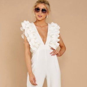 Get This Right White Ruffled Jumpsuit - Large